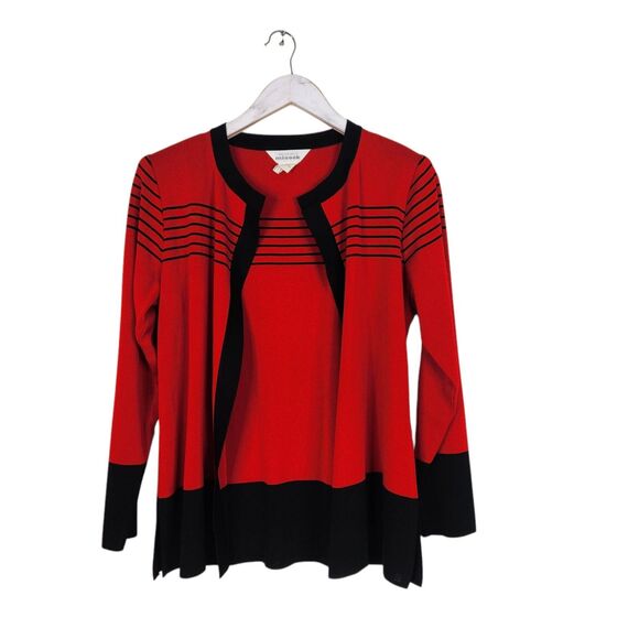 MISOOK Sweater Womens Small Red Black Open Cardigan Acrylic Exclusively Misook - Picture 1 of 7